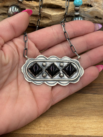 Black Onyx Necklace #1 by Cordell Platero, Navajo