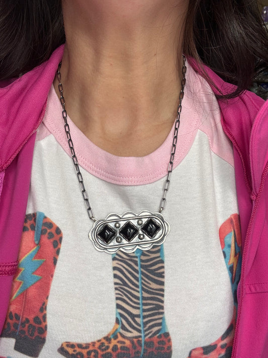 Black Onyx Necklace #1 by Cordell Platero, Navajo