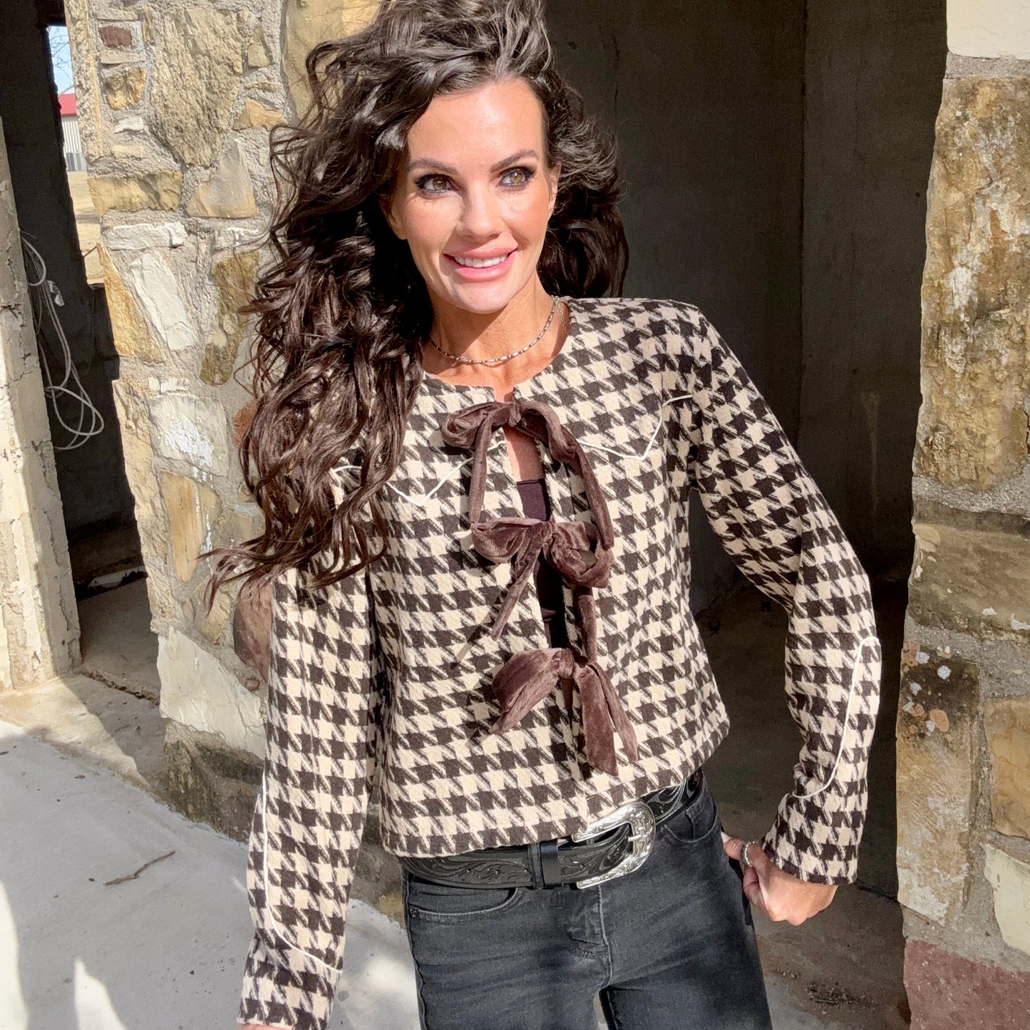 Derby Lane Tie Front crop blazer