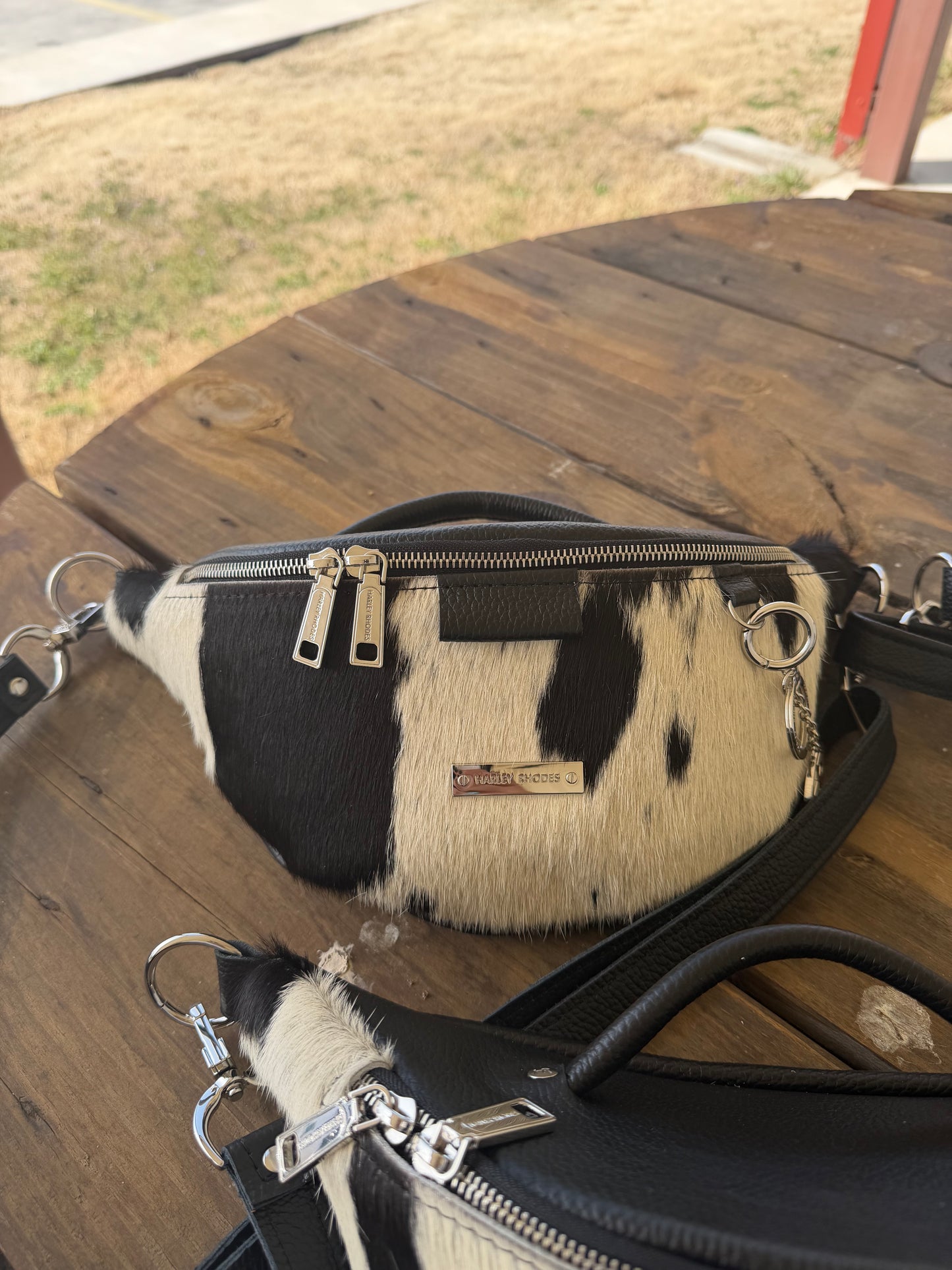 Cowhide Black & White by Harley Rhodes Bum Bag Crossbody