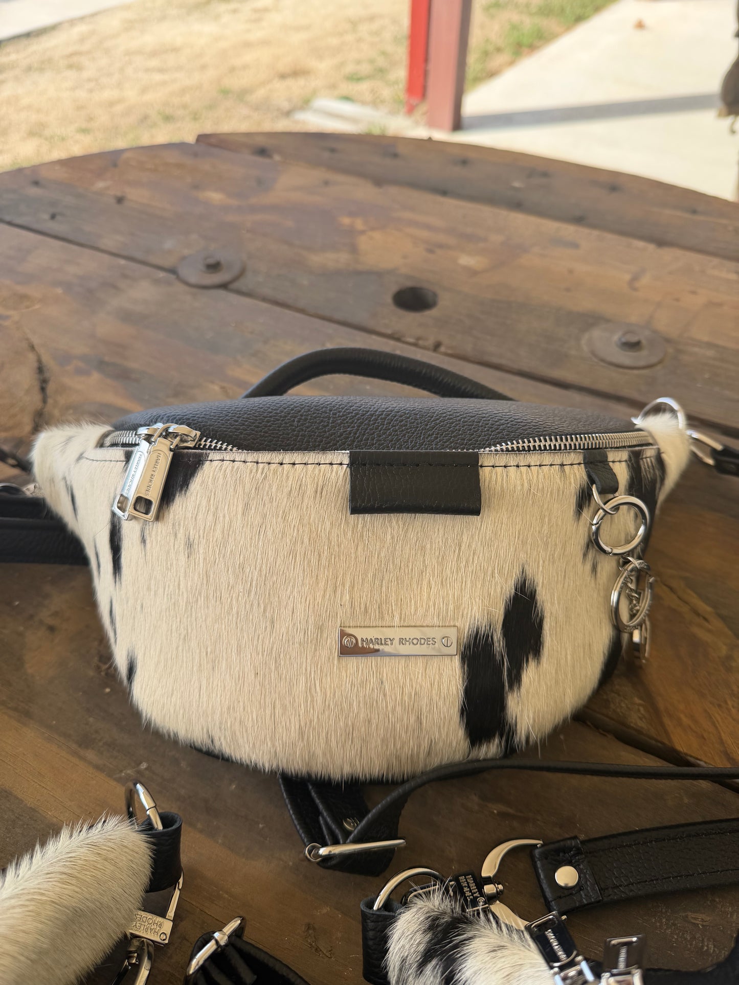 Cowhide Black & White by Harley Rhodes Bum Bag Crossbody