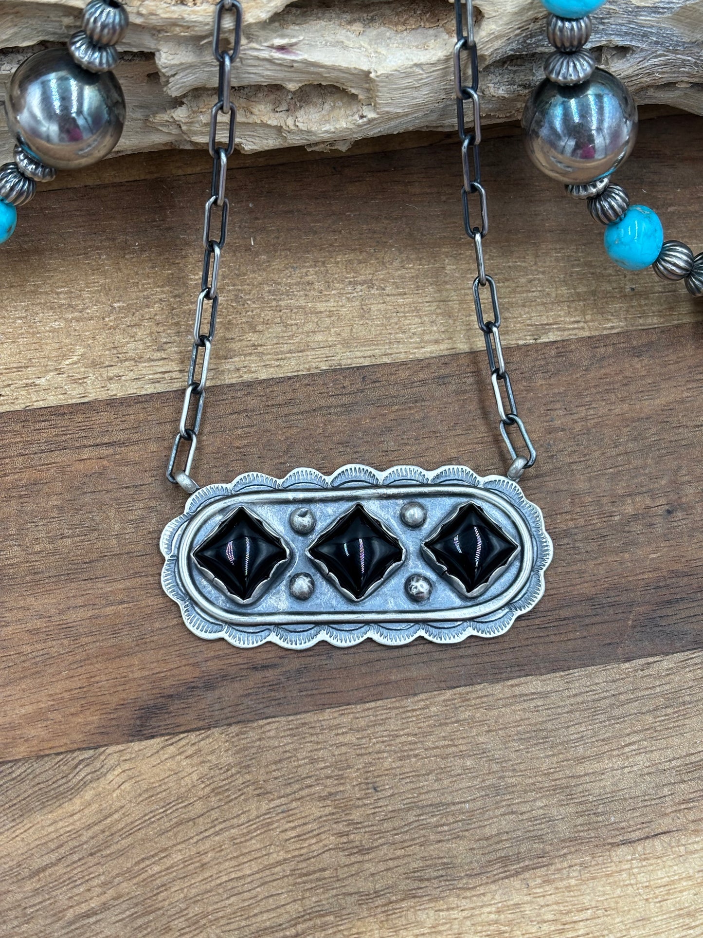 Black Onyx Necklace #2 by Cordell Platero, Navajo