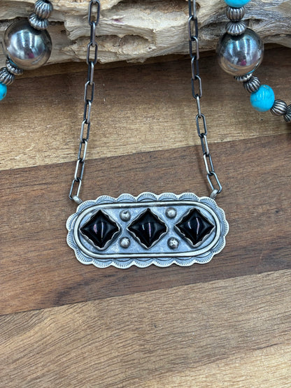 Black Onyx Necklace #2 by Cordell Platero, Navajo