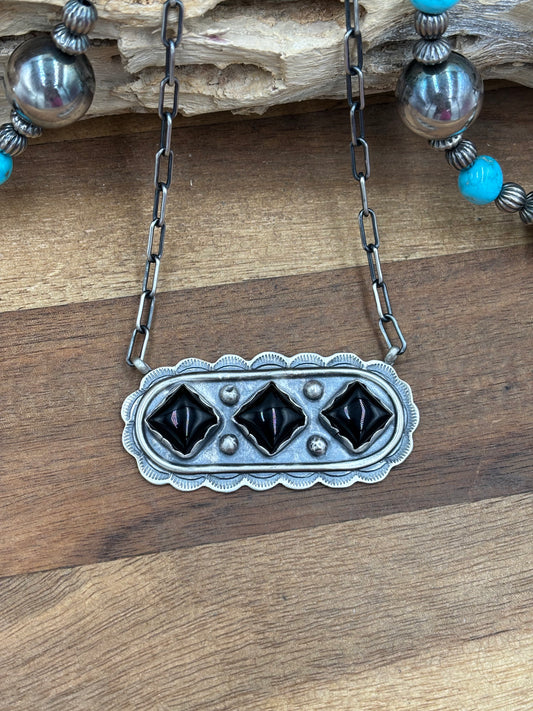 Black Onyx Necklace #2 by Cordell Platero, Navajo
