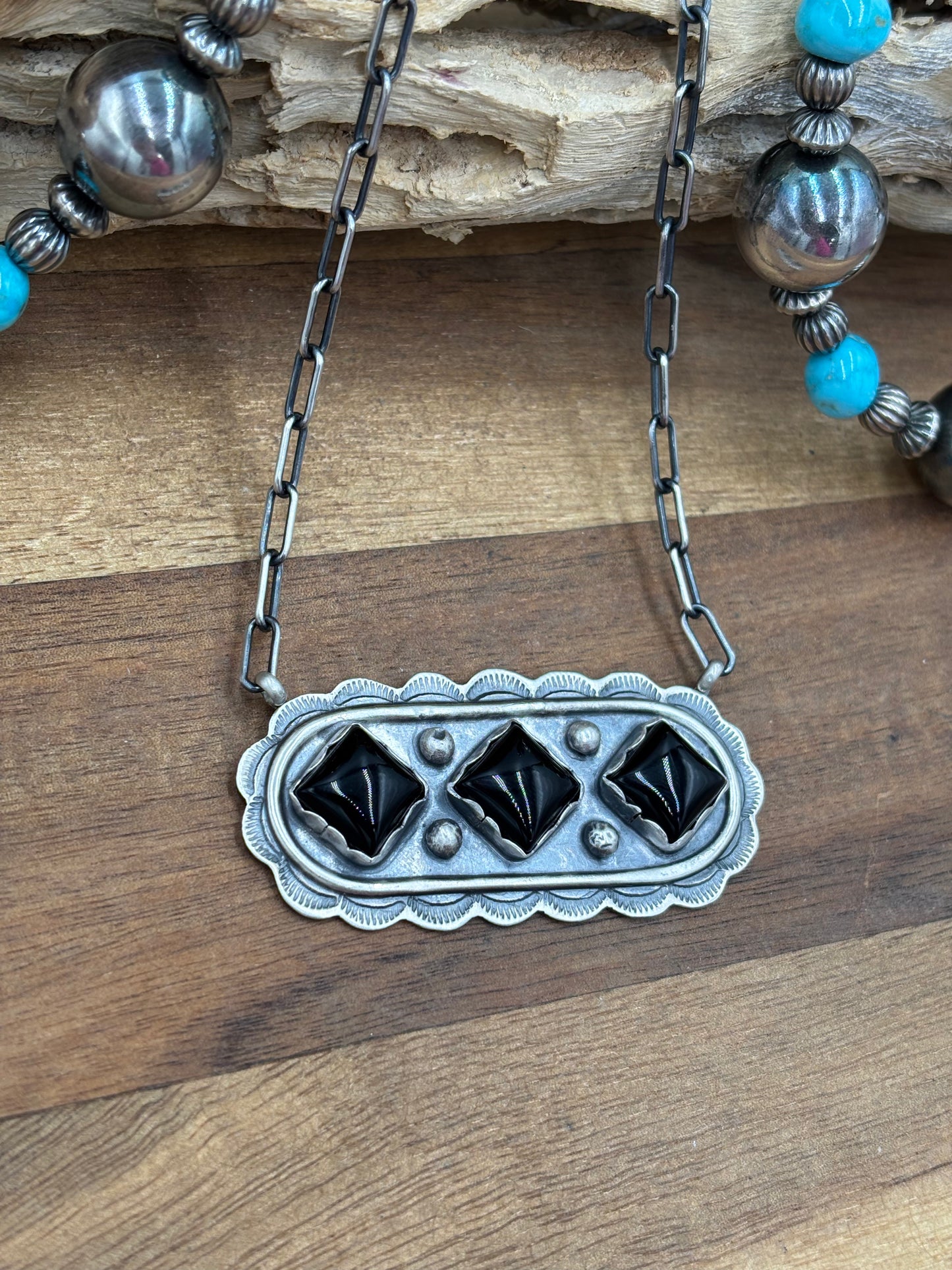 Black Onyx Necklace #2 by Cordell Platero, Navajo
