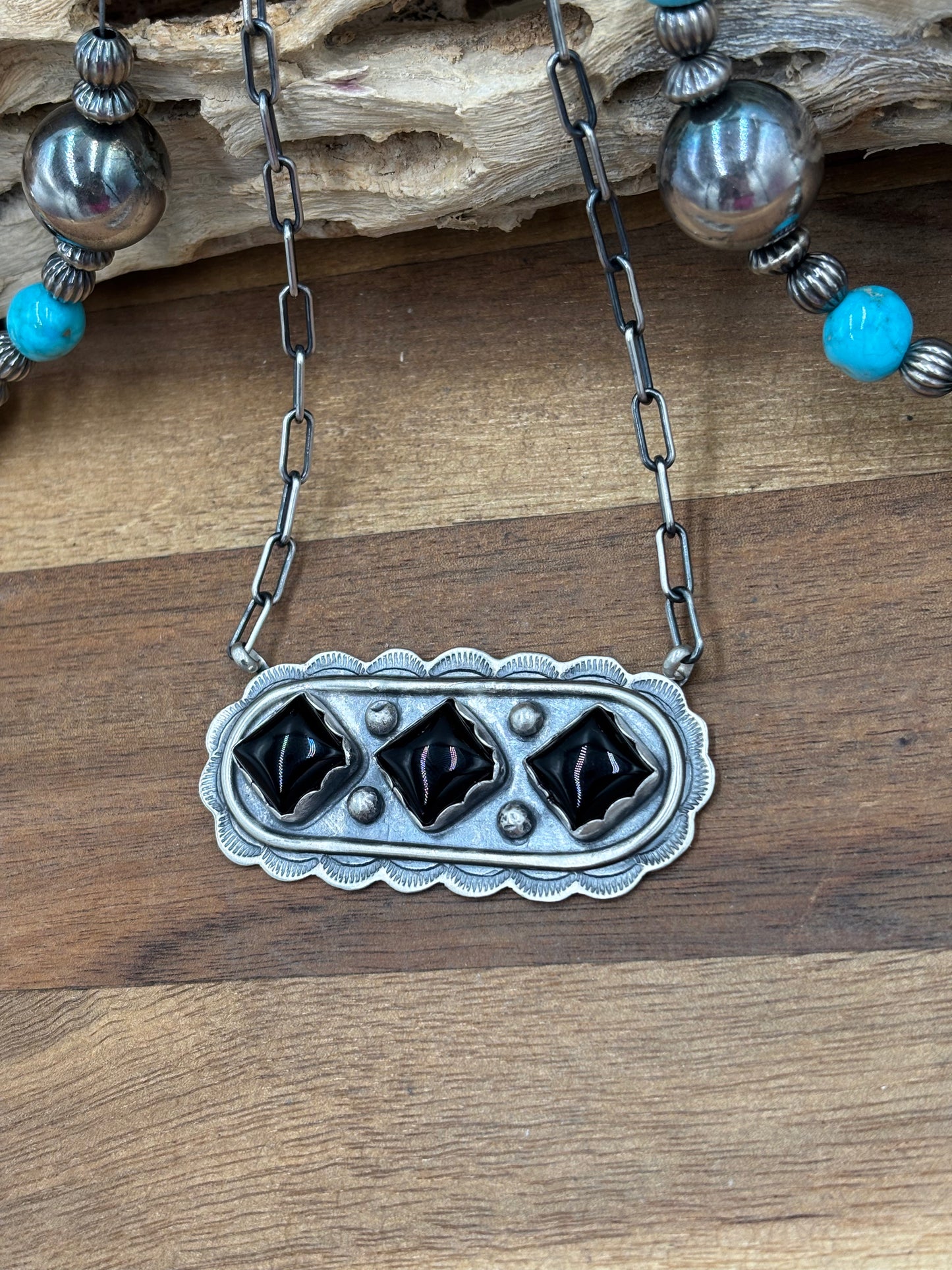 Black Onyx Necklace #2 by Cordell Platero, Navajo