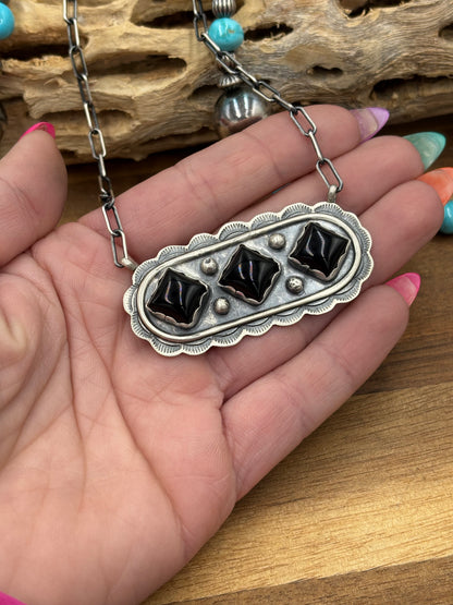 Black Onyx Necklace #2 by Cordell Platero, Navajo