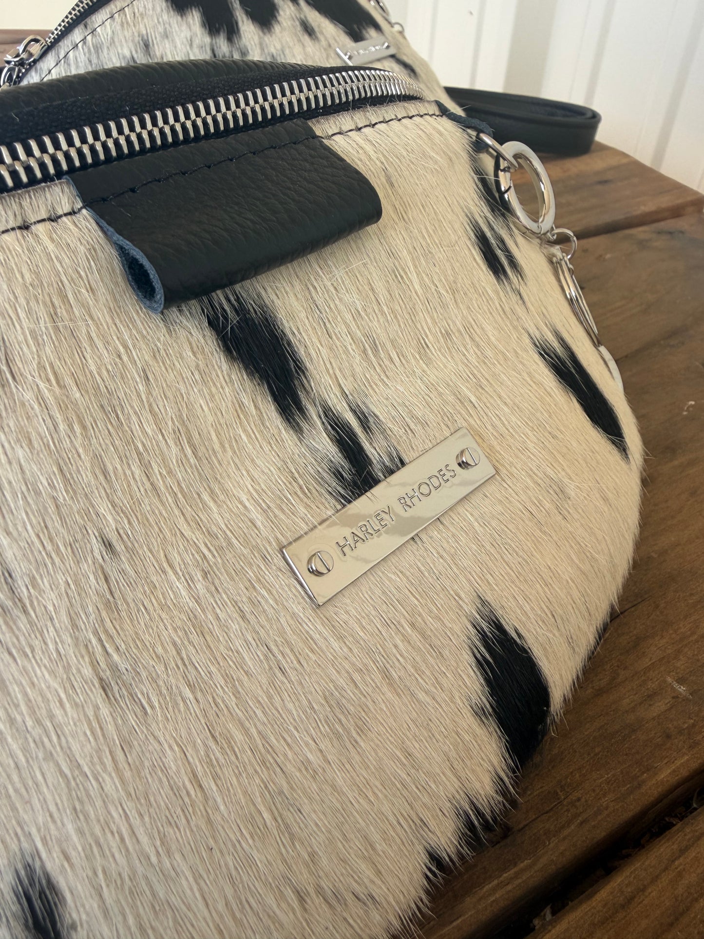 Cowhide Black & White by Harley Rhodes Bum Bag Crossbody