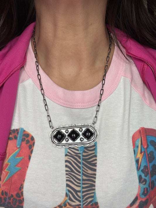 Black Onyx Necklace #2 by Cordell Platero, Navajo