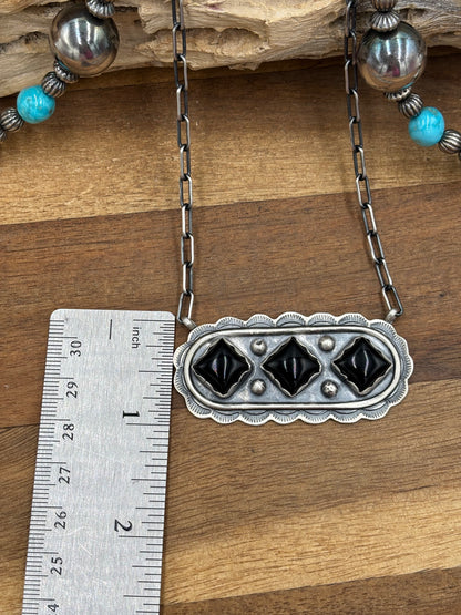 Black Onyx Necklace #2 by Cordell Platero, Navajo