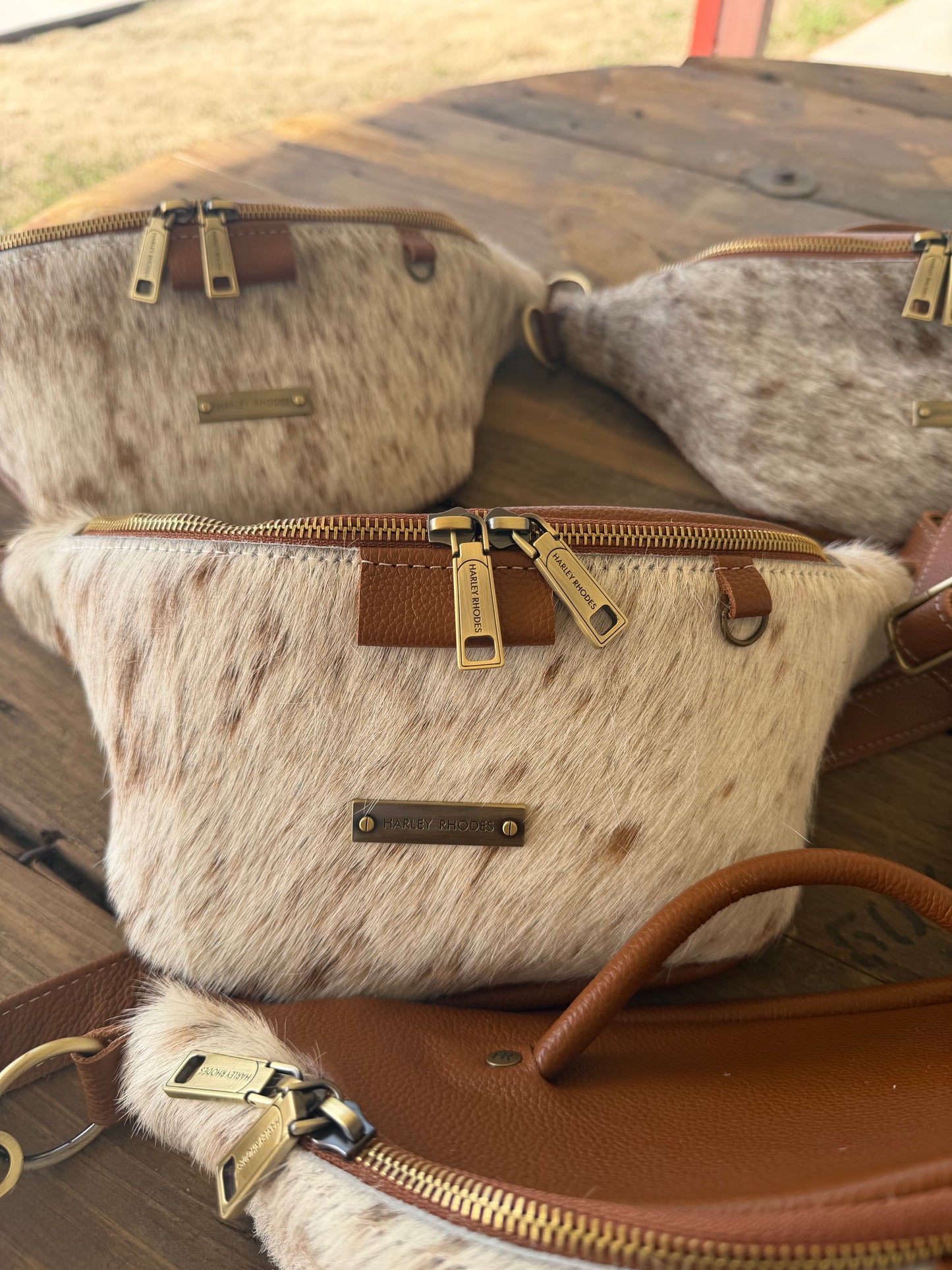 Cowhide Sorrel & White by Harley Rhodes Bum Bag Crossbody