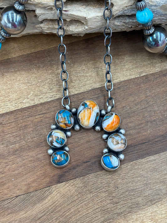Spiny Turquoise Naja Necklace #1 by Augustine Largo, Navajo