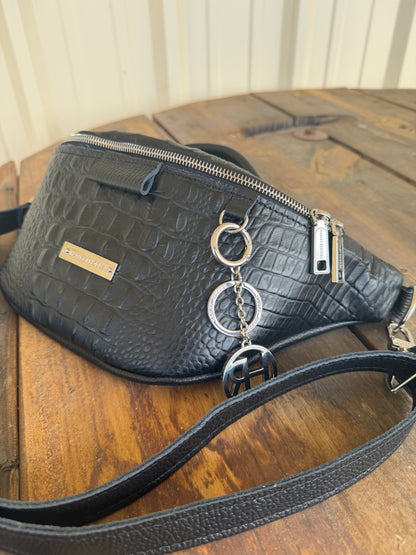 Black Croc by Harley Rhodes Bum Bag Crossbody