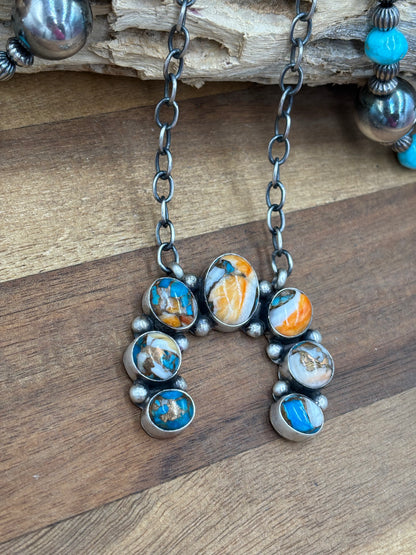 Spiny Turquoise Naja Necklace #1 by Augustine Largo, Navajo