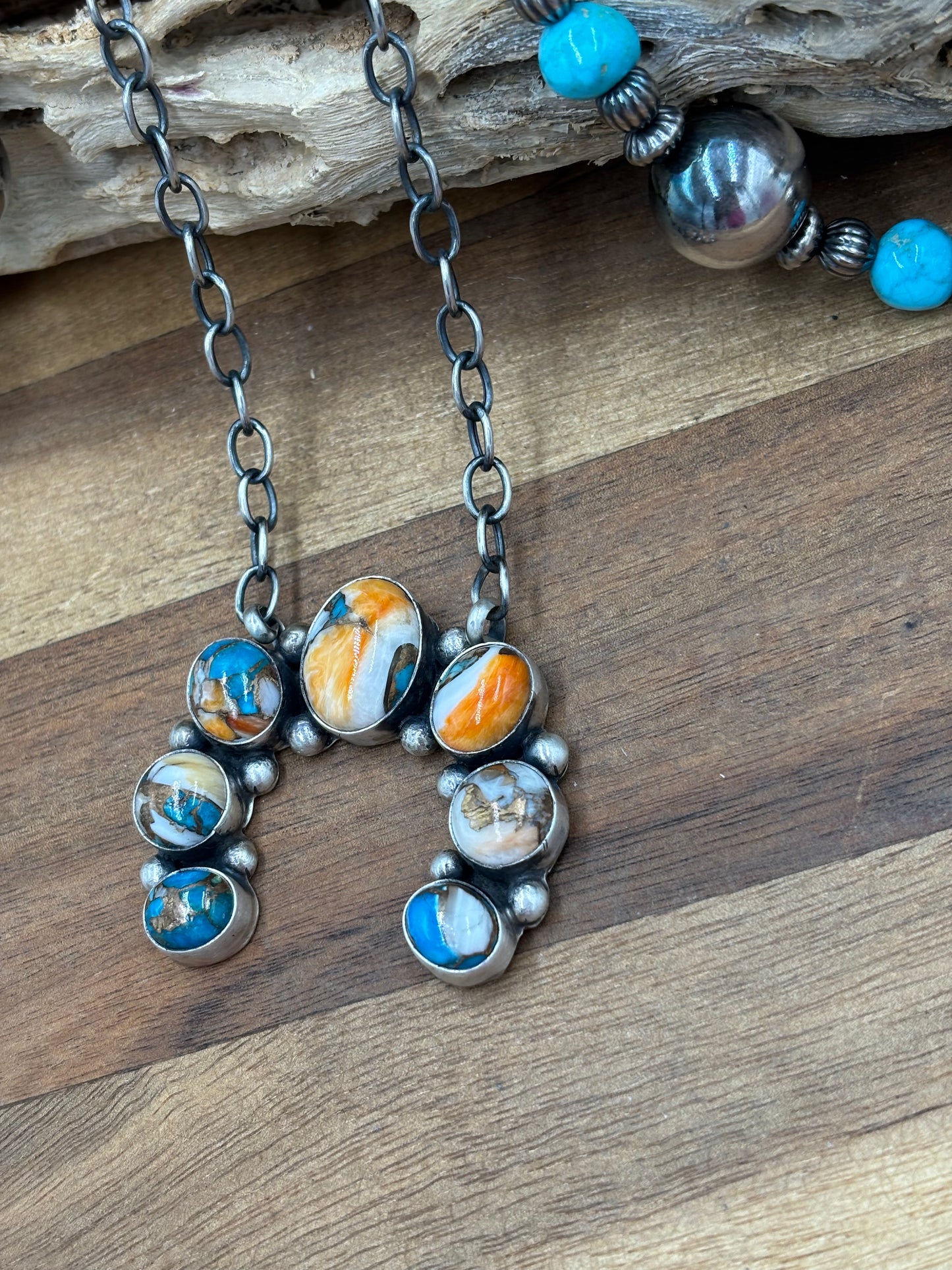 Spiny Turquoise Naja Necklace #1 by Augustine Largo, Navajo