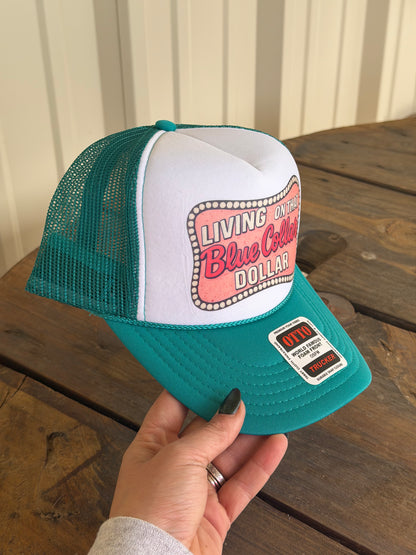 Blue Collar Dollar Trucker Hat -Turquoise