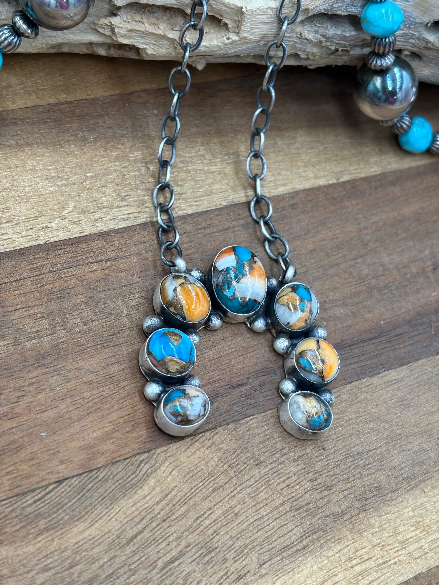 Spiny Turquoise Naja Necklace #2 by Augustine Largo, Navajo