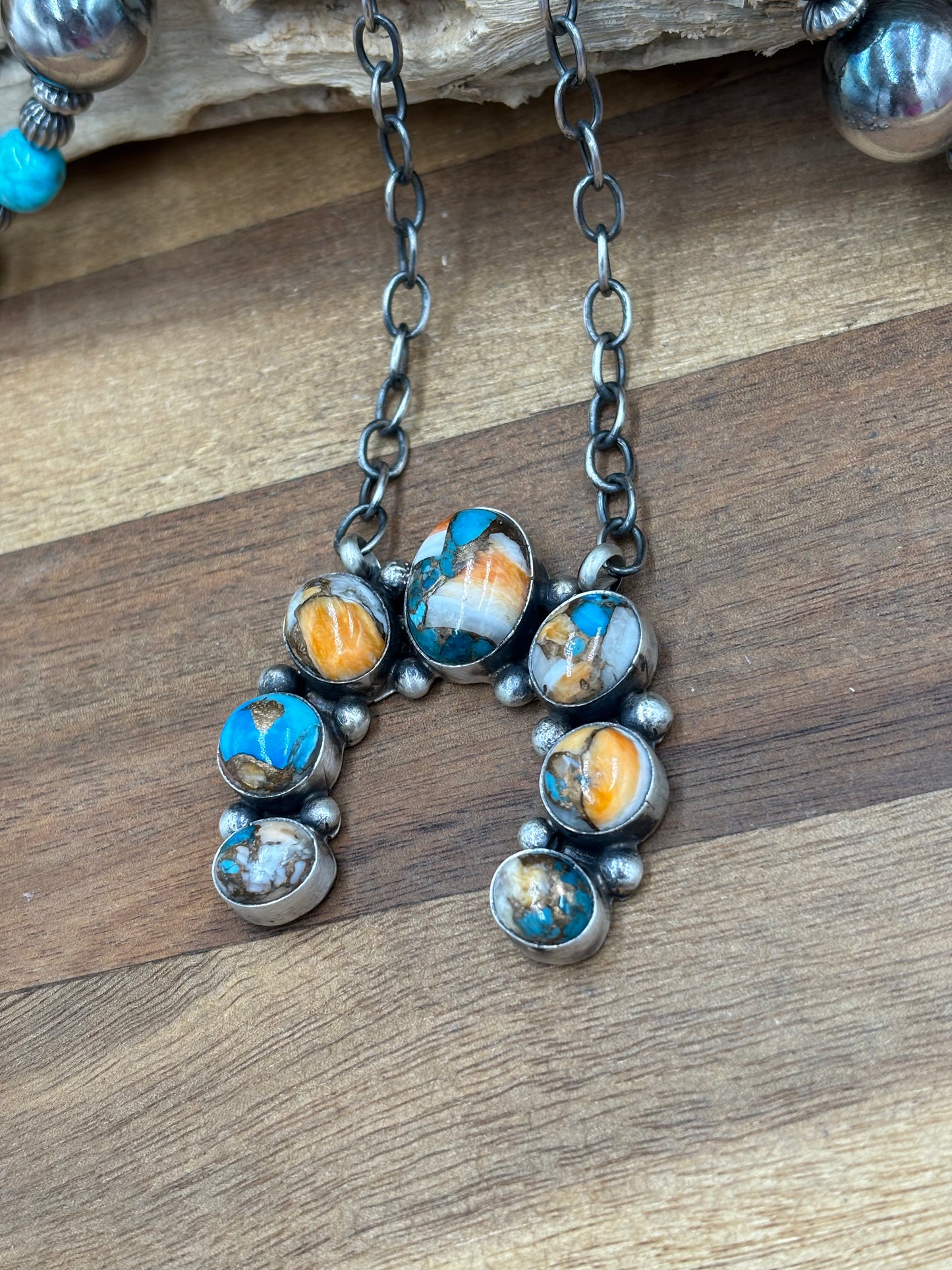 Spiny Turquoise Naja Necklace #2 by Augustine Largo, Navajo