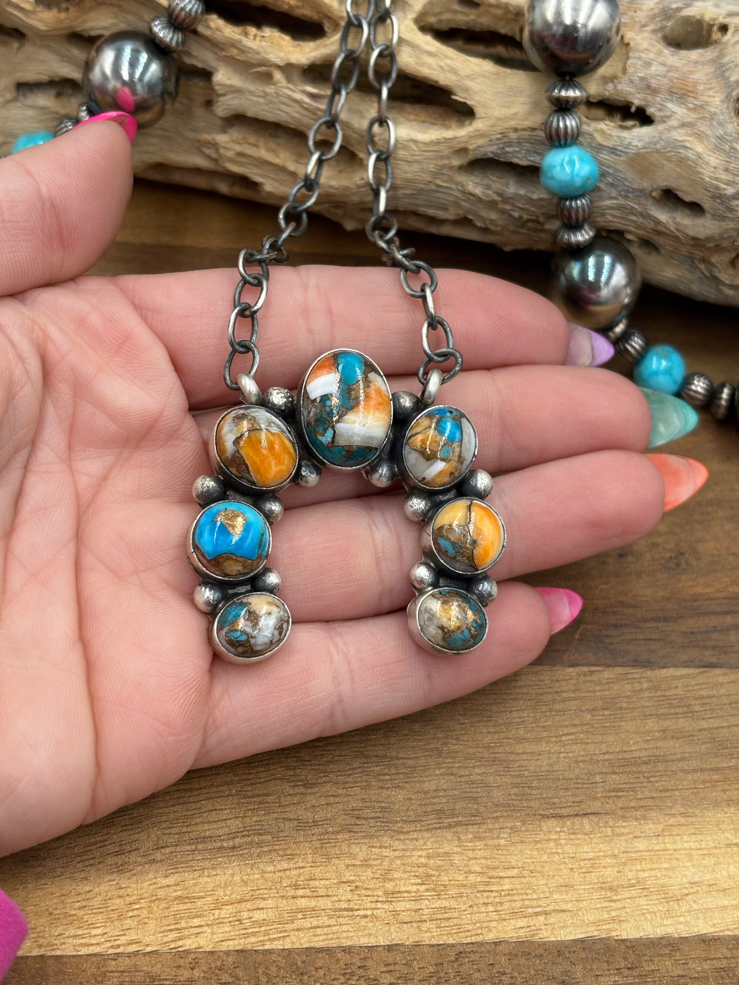 Spiny Turquoise Naja Necklace #2 by Augustine Largo, Navajo