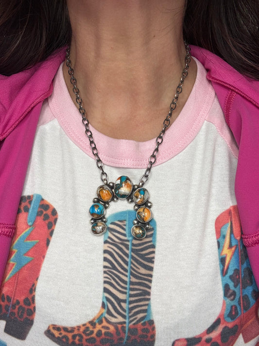 Spiny Turquoise Naja Necklace #2 by Augustine Largo, Navajo