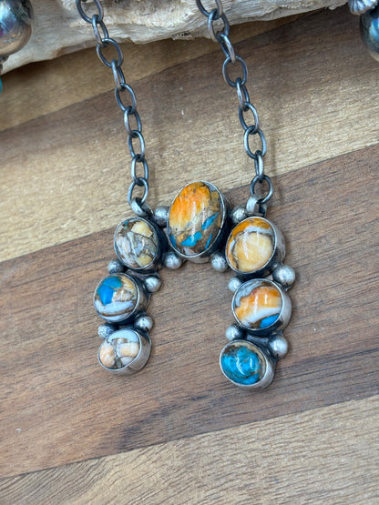 Spiny Turquoise Naja Necklace #3 by Augustine Largo, Navajo