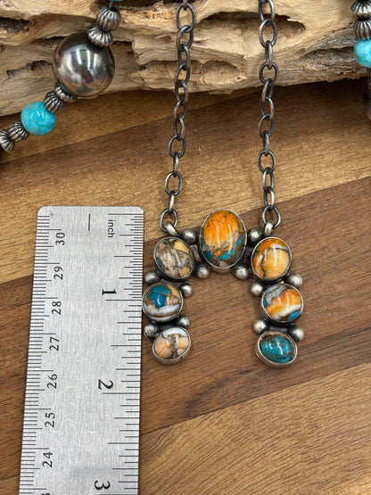 Spiny Turquoise Naja Necklace #3 by Augustine Largo, Navajo