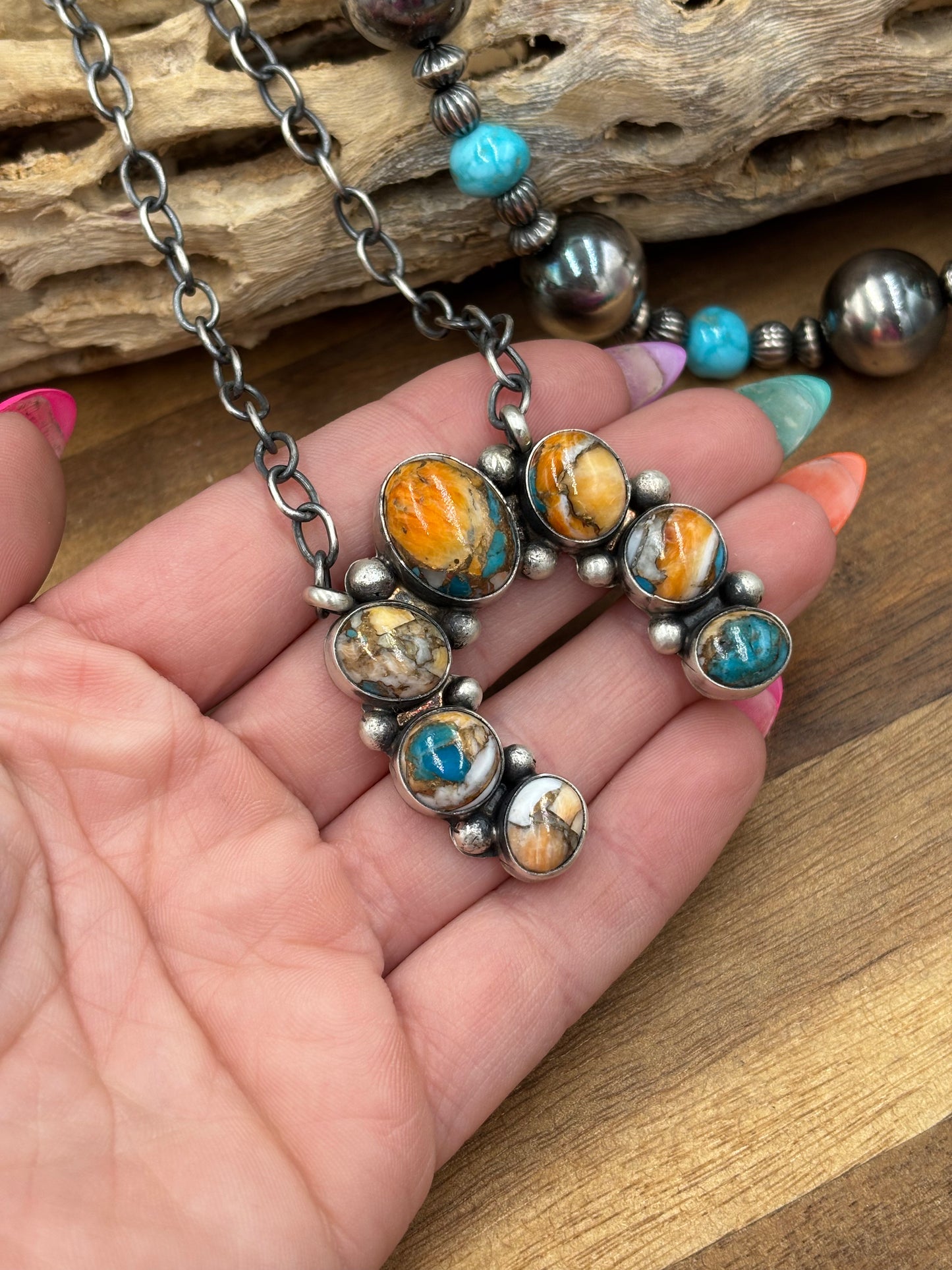 Spiny Turquoise Naja Necklace #3 by Augustine Largo, Navajo