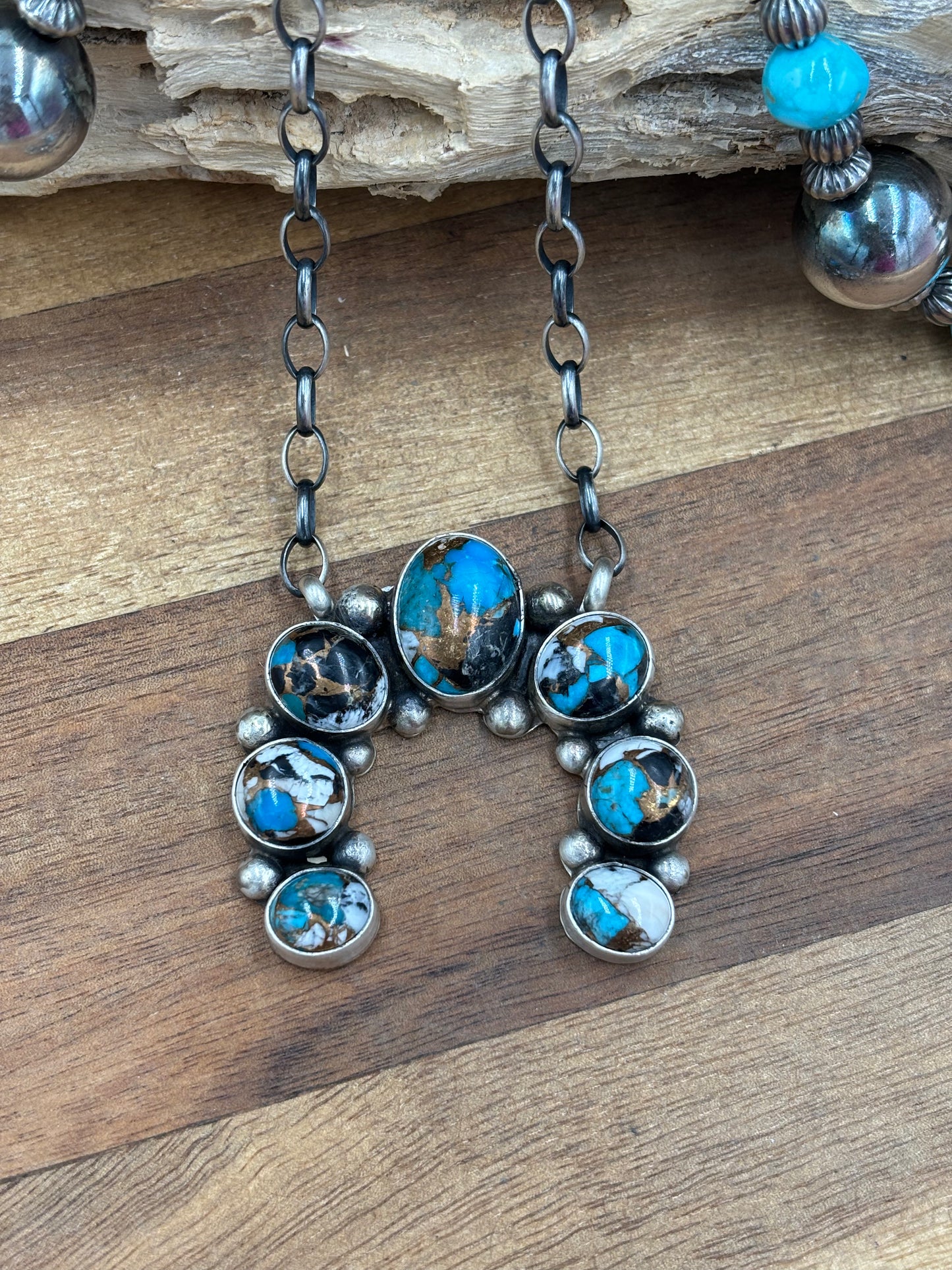 Kingman Crush Naja Necklace #1 by Augustine Largo, Navajo