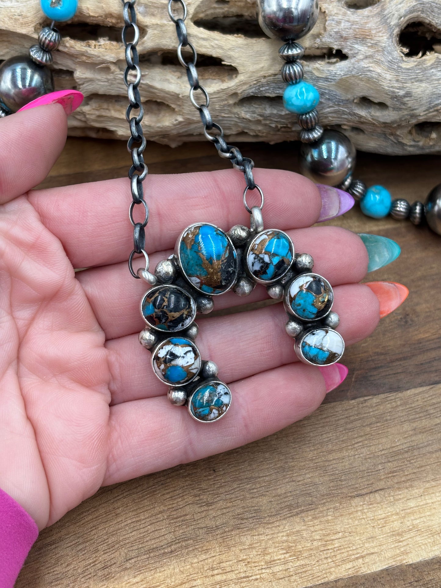 Kingman Crush Naja Necklace #1 by Augustine Largo, Navajo