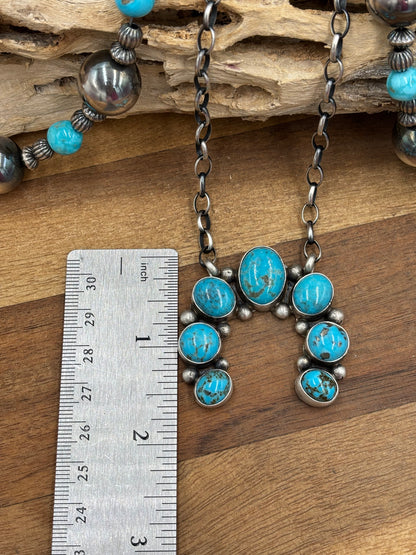 Kingman Turquoise Naja Necklace #1 by Augustine Largo, Navajo