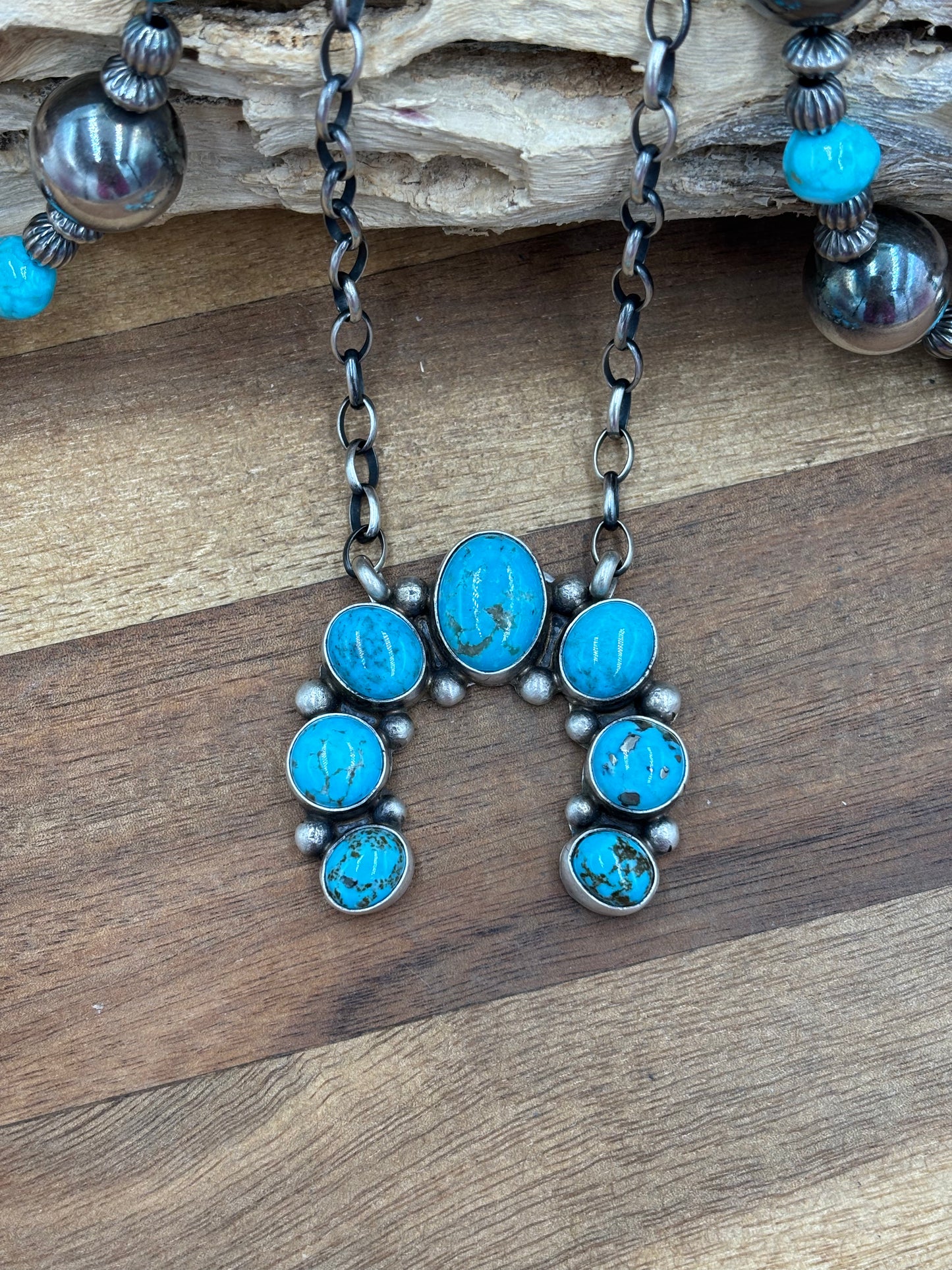 Kingman Turquoise Naja Necklace #1 by Augustine Largo, Navajo