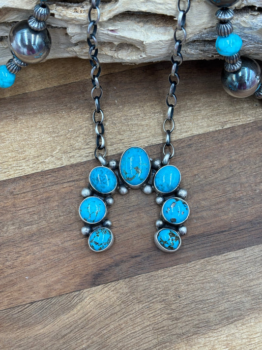 Kingman Turquoise Naja Necklace #1 by Augustine Largo, Navajo