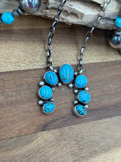 Kingman Turquoise Naja Necklace #1 by Augustine Largo, Navajo