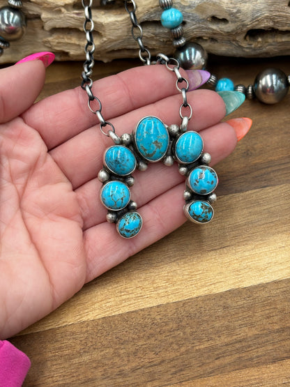 Kingman Turquoise Naja Necklace #1 by Augustine Largo, Navajo