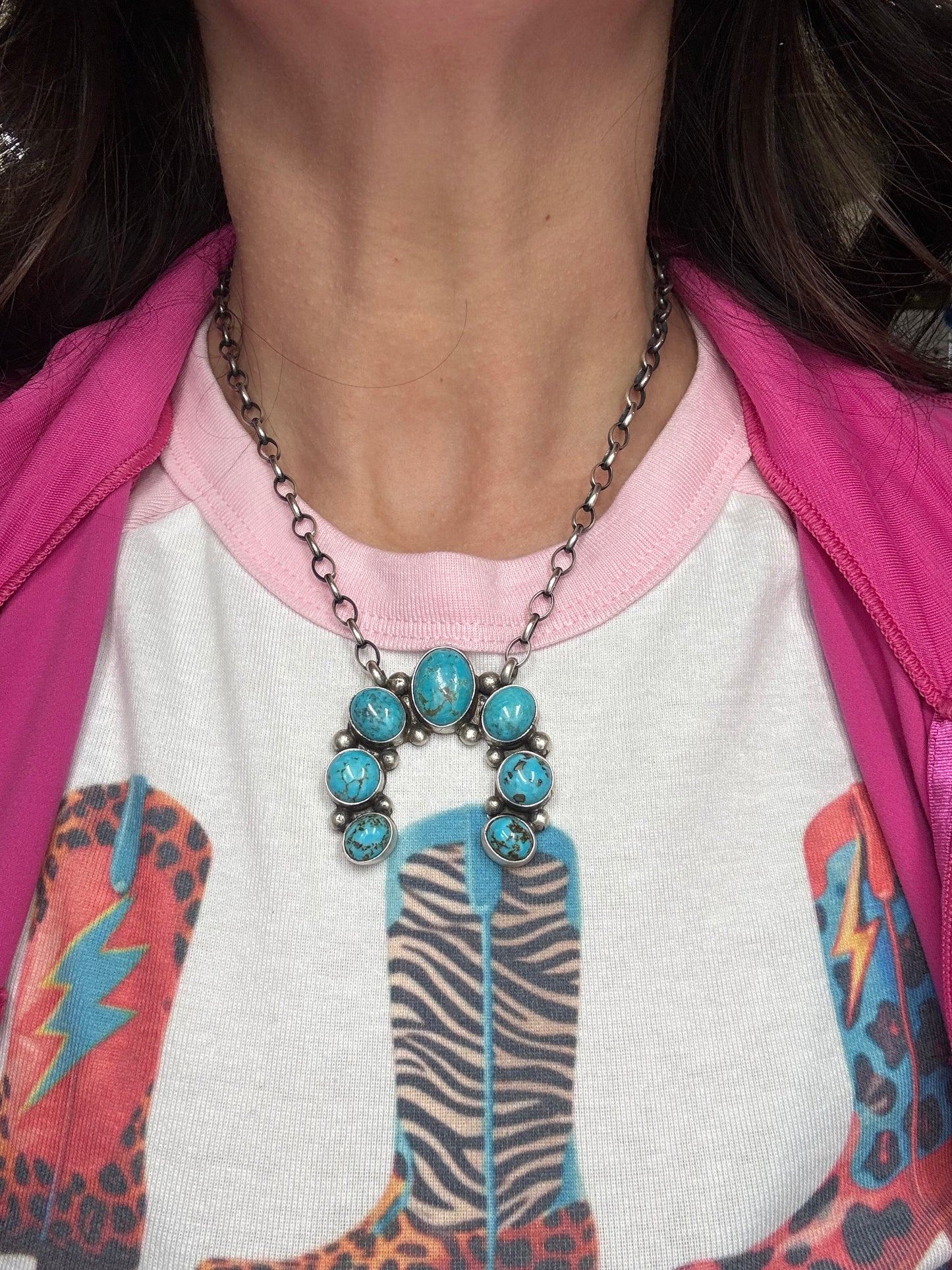 Kingman Turquoise Naja Necklace #1 by Augustine Largo, Navajo