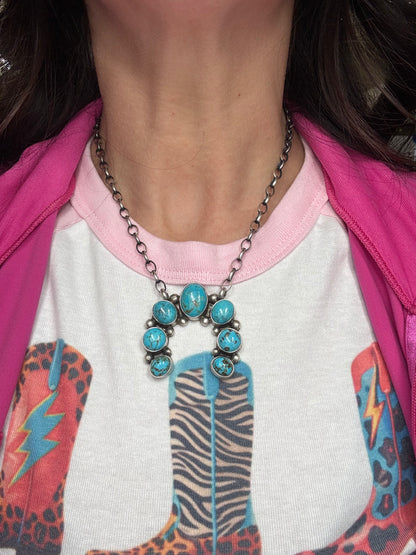 Kingman Turquoise Naja Necklace #1 by Augustine Largo, Navajo