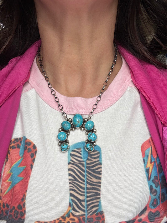 Kingman Turquoise Naja Necklace #1 by Augustine Largo, Navajo