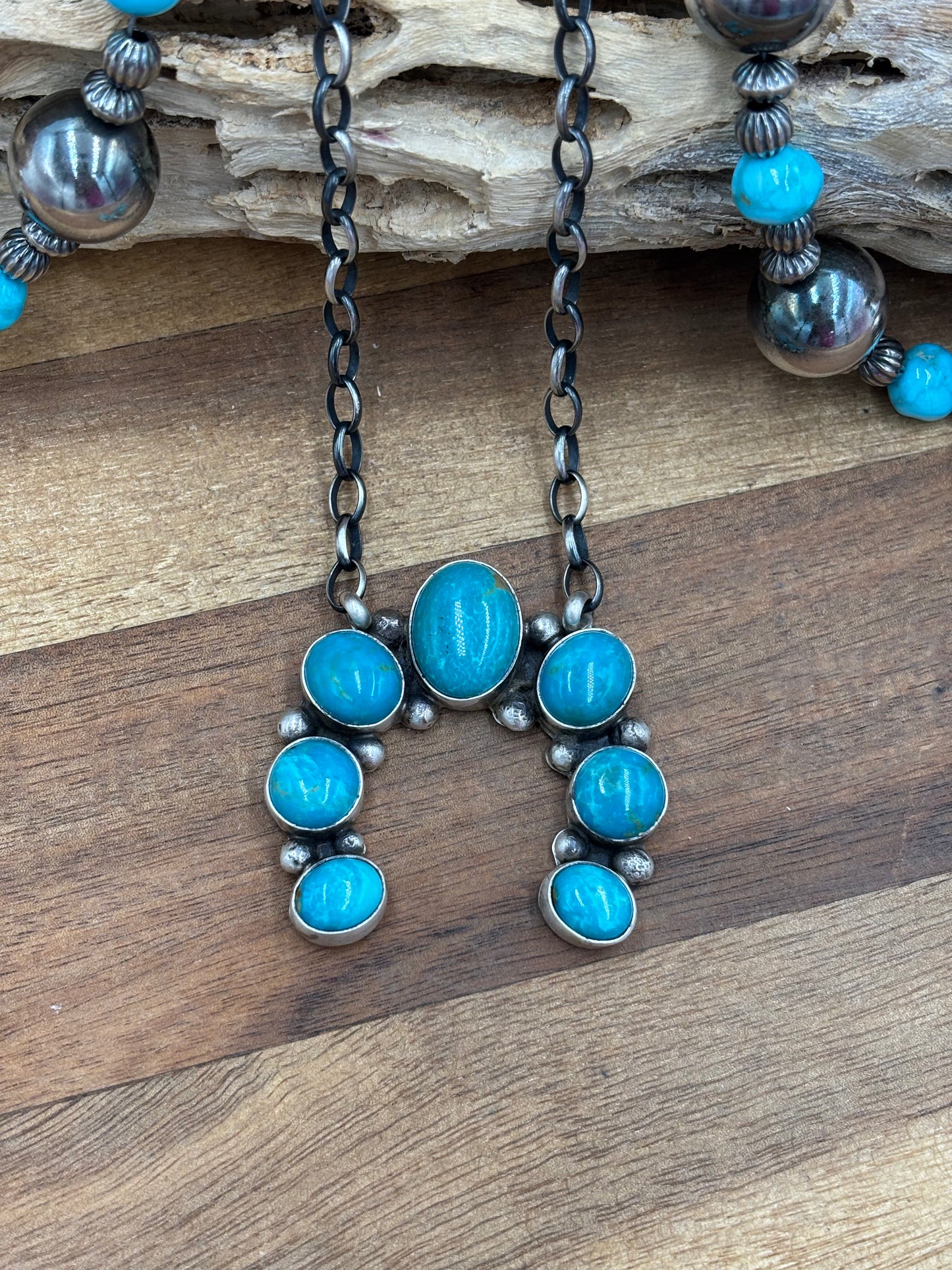 Kingman Turquoise Naja Necklace #2 by Augustine Largo, Navajo