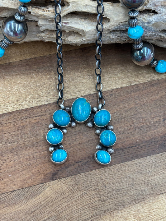 Kingman Turquoise Naja Necklace #2 by Augustine Largo, Navajo