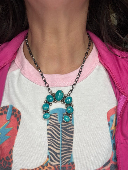 Kingman Turquoise Naja Necklace #2 by Augustine Largo, Navajo