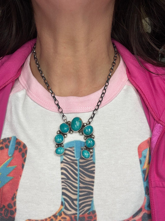 Kingman Turquoise Naja Necklace #2 by Augustine Largo, Navajo