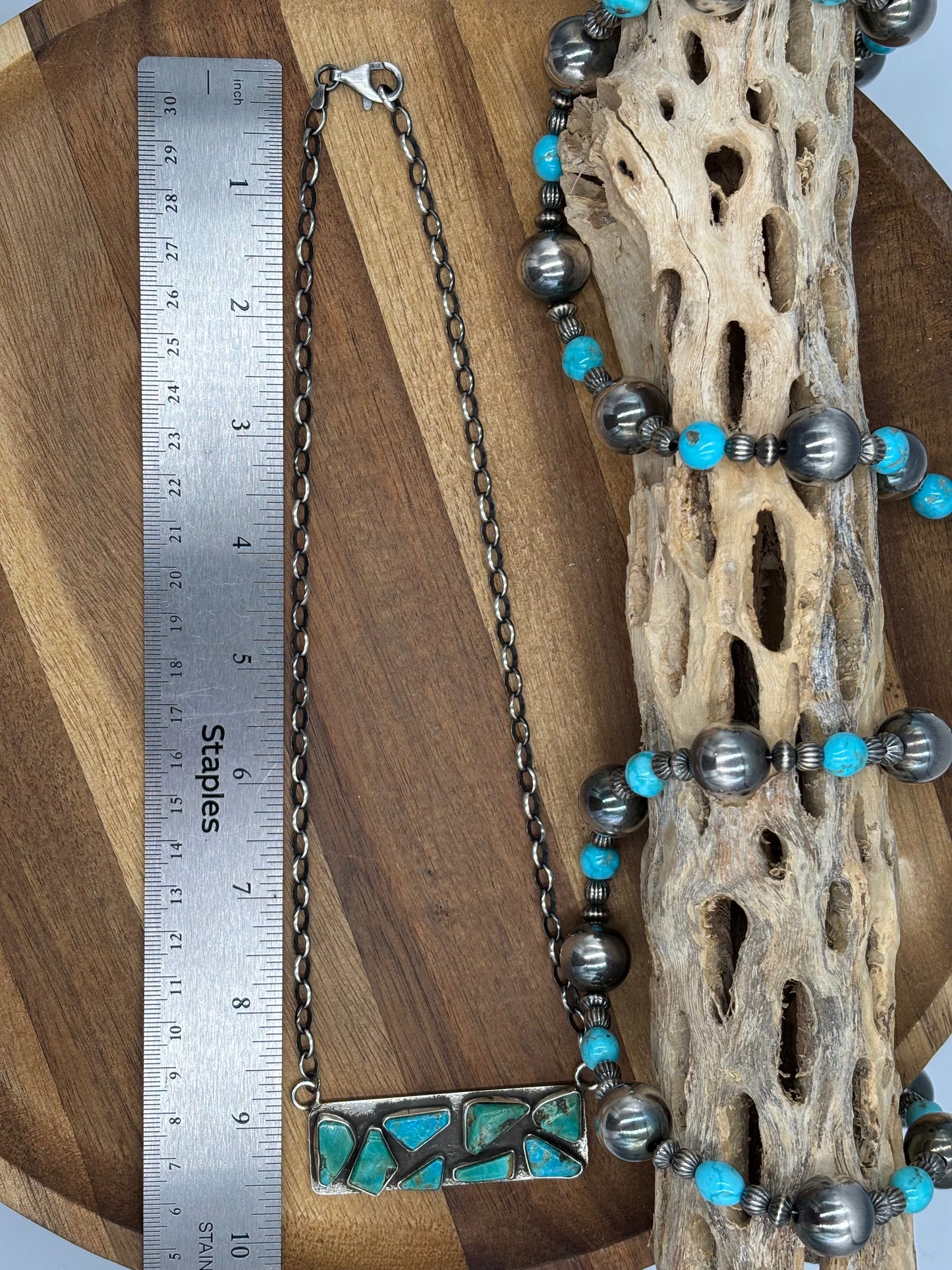 Kingman Turquoise Zuni Bar #2 Necklace by Jude Candeleria, Zuni