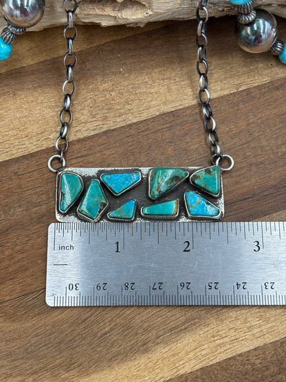 Kingman Turquoise Zuni Bar #2 Necklace by Jude Candeleria, Zuni
