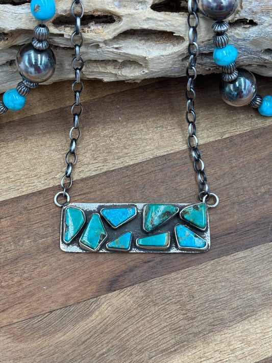 Kingman Turquoise Zuni Bar #2 Necklace by Jude Candeleria, Zuni