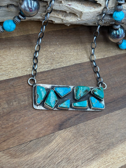 Kingman Turquoise Zuni Bar #2 Necklace by Jude Candeleria, Zuni
