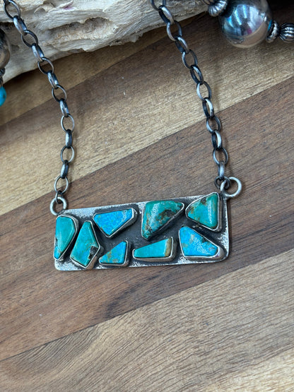 Kingman Turquoise Zuni Bar #2 Necklace by Jude Candeleria, Zuni