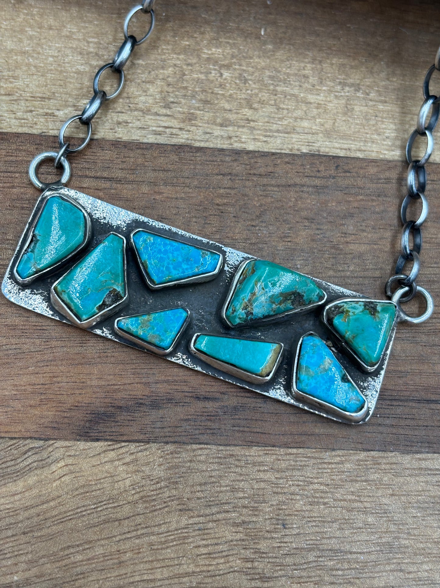 Kingman Turquoise Zuni Bar #2 Necklace by Jude Candeleria, Zuni