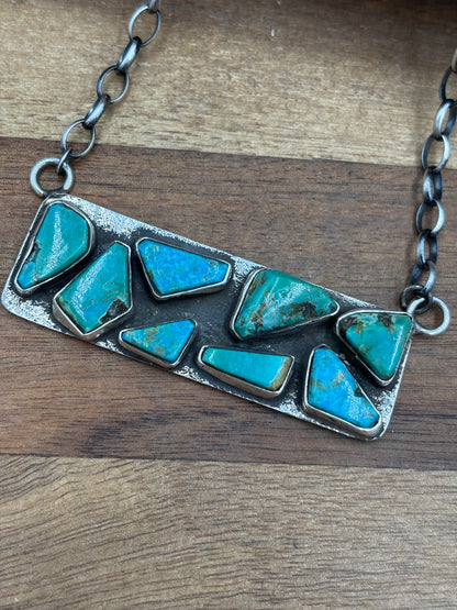 Kingman Turquoise Zuni Bar #2 Necklace by Jude Candeleria, Zuni