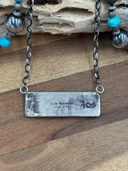 Kingman Turquoise Zuni Bar #2 Necklace by Jude Candeleria, Zuni