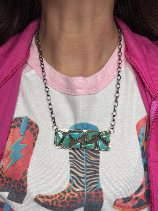 Kingman Turquoise Zuni Bar #2 Necklace by Jude Candeleria, Zuni